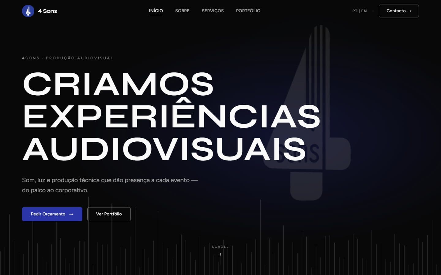 Home page of the 4Sons website, with the headline Criamos experiências audiovisuais.